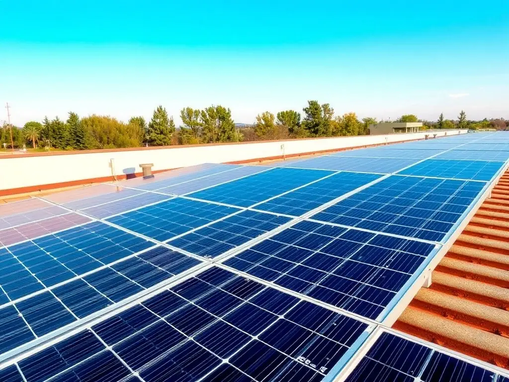 Solar panels on a rooftop, symbolizing the use of renewable energy sources to power homes and businesses sustainably.